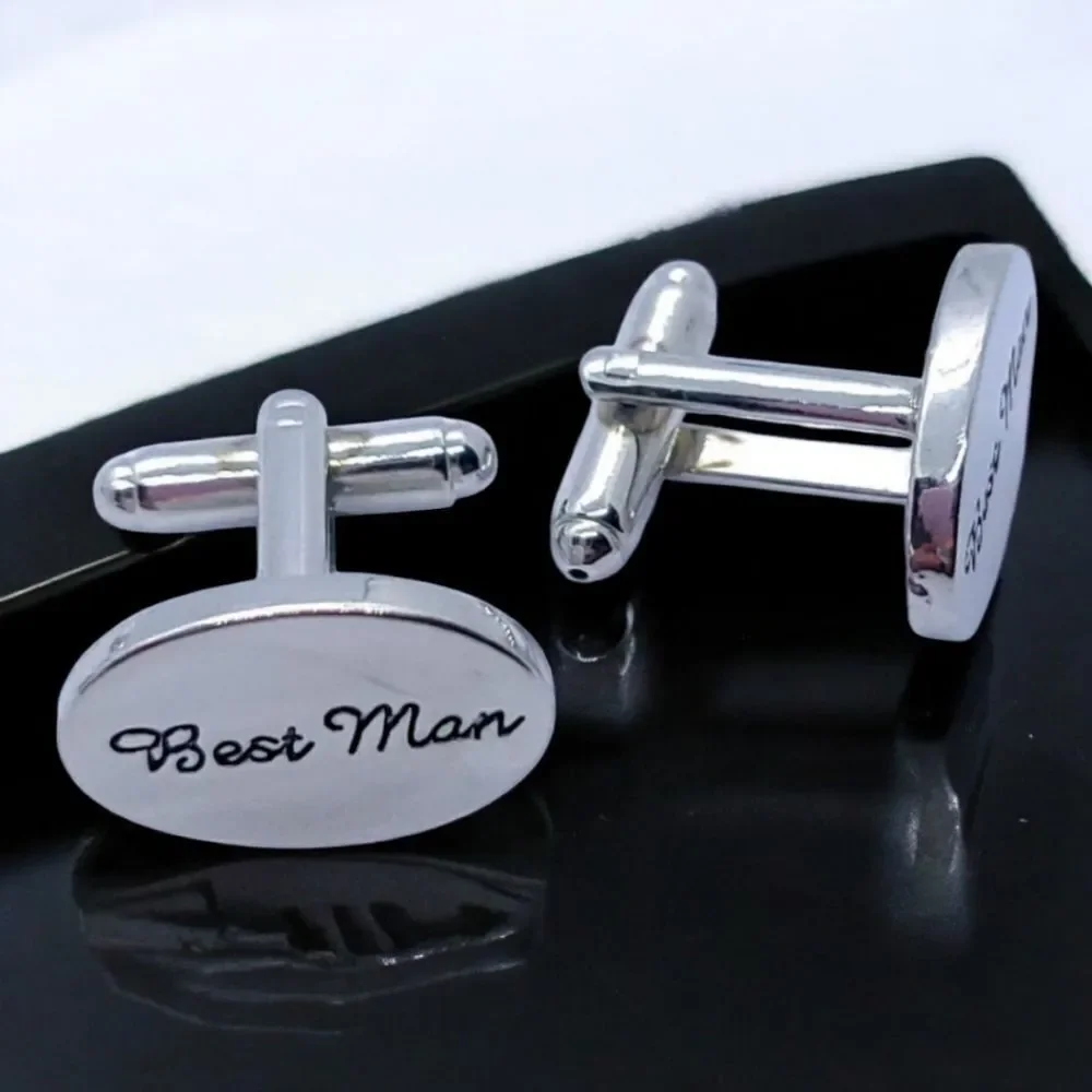 BEST MAN Wedding Cufflinks Silver Engraved Bridal Party Formal Tuxedo Cuff Links